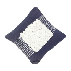 Textured Cotton Cushion Cover with Handwoven Pebble Patch Design | Modern Minimal Accent Pillow Cover (18x18 Inch)