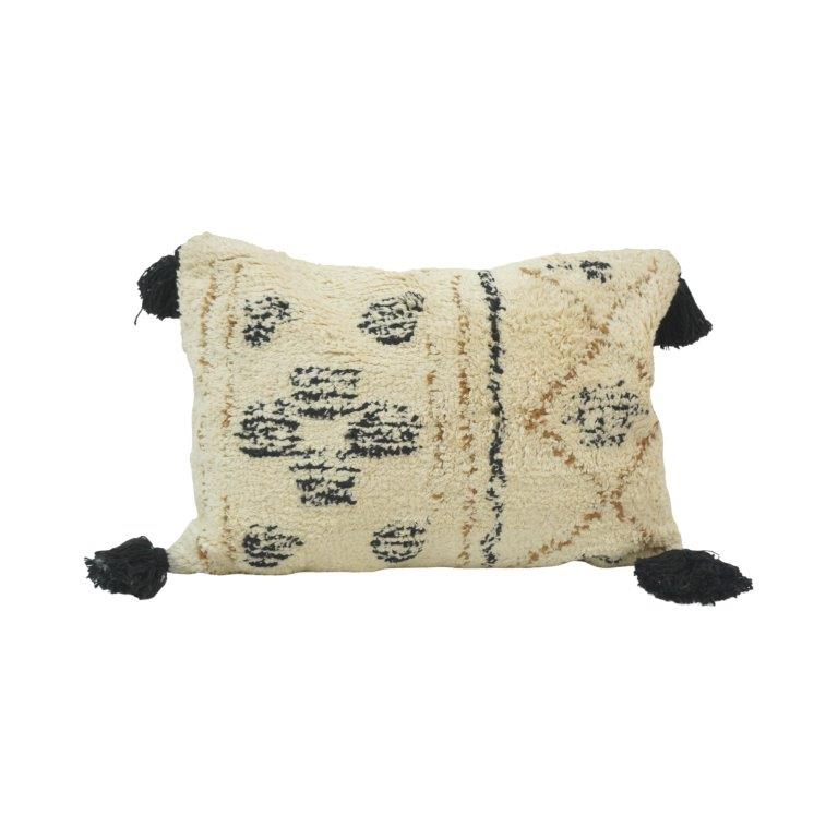 Tufted Cotton Cushion Cover 35x50 cm | Moroccan Boho Lumbar Pillow with Tassels | Handmade Textured Cushion - Bulk manufacturer & supplier from Panipat, India