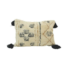 Tufted Cotton Cushion Cover 35x50 cm | Moroccan Boho Lumbar Pillow with Tassels | Handmade Textured Cushion