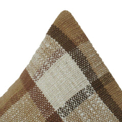 Rustic Plaid Cotton Cushion Cover | Brown & Beige Checkered Decorative Pillow Cover | Farmhouse & Modern Accent