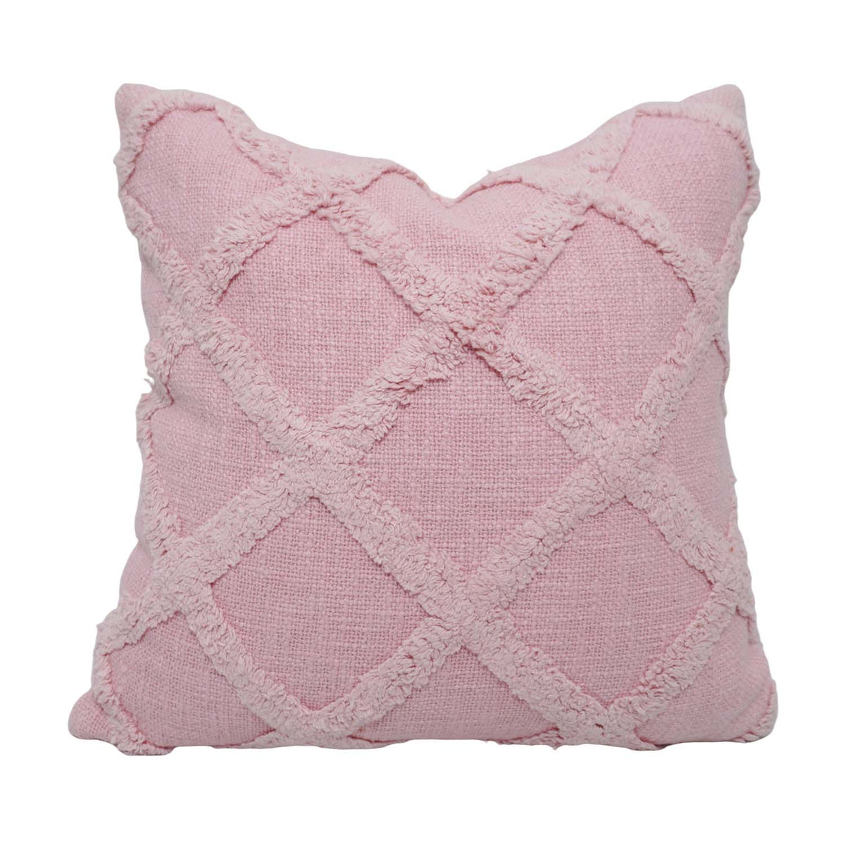 Handmade Tufted Cotton Cushion Cover 45x45 cm | Soft Pink Geometric Diamond Pattern | Decorative Throw Pillow Cover | Hidden Zipper | Boho Modern Home Décor (Cover Only) - Bulk manufacturer & supplier from Panipat, India