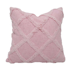 Handmade Tufted Cotton Cushion Cover 45x45 cm | Soft Pink Geometric Diamond Pattern | Decorative Throw Pillow Cover | Hidden Zipper | Boho Modern Home Décor (Cover Only)