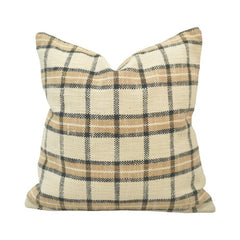 Handwoven Plaid Cotton Cushion Cover – Beige & Charcoal Check Pattern | 45x45 cm