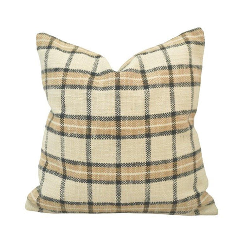 Beige & Charcoal Plaid Handwoven Cotton Cushion Cover 45x45 cm