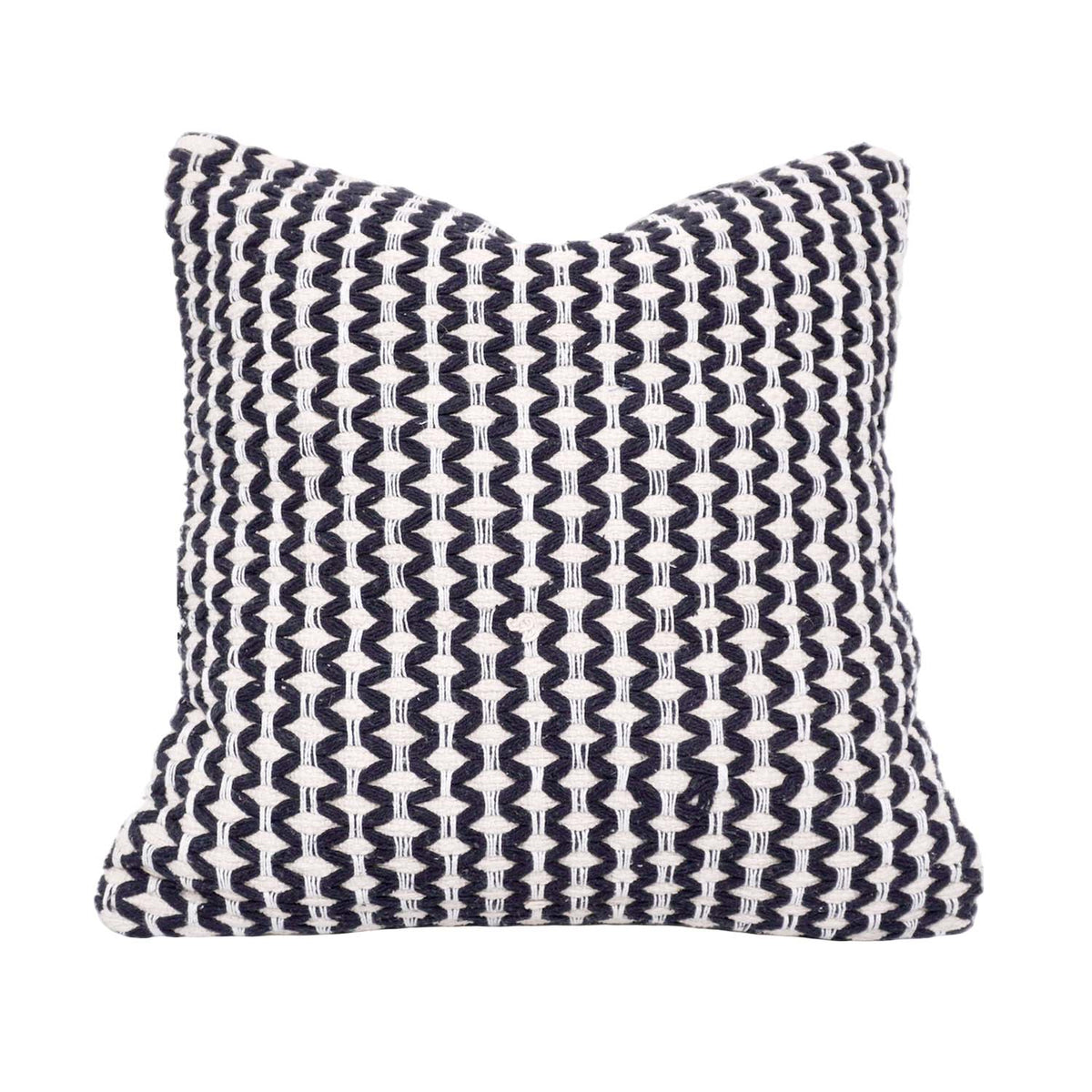 Handmade Geometric Embroidered Cotton Cushion Cover 45x45 cm | Black & Ivory Decorative Throw Pillow Cover | Modern Boho Home Décor - Bulk manufacturer & supplier from Panipat, India