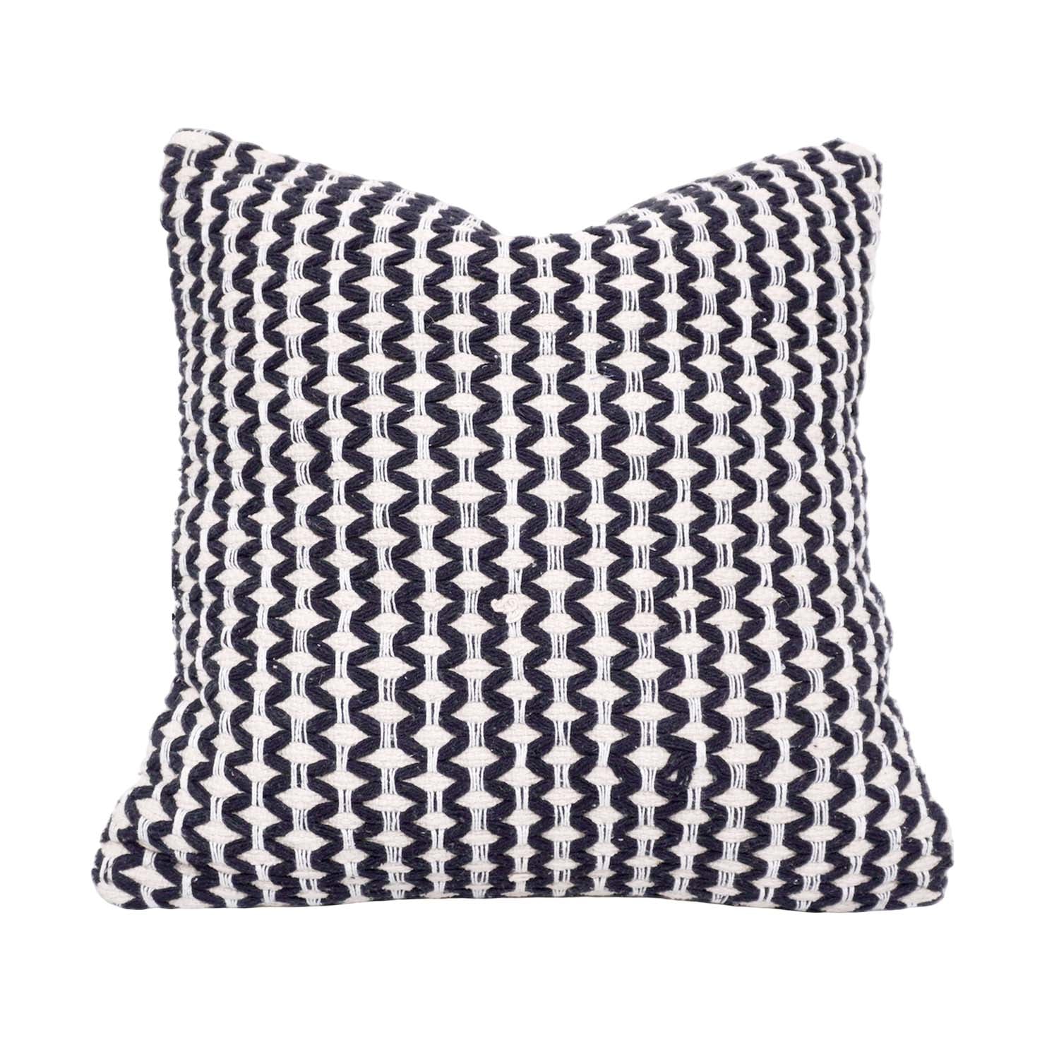 Handmade Geometric Embroidered Cotton Cushion Cover 45x45 cm | Black & Ivory Decorative Throw Pillow Cover | Modern Boho Home Décor