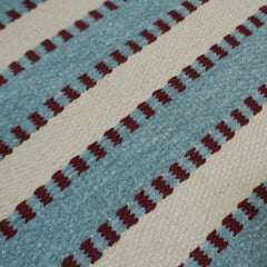 Handwoven Cotton Cushion Cover 45x45 cm – Blue & Ivory Striped Textured Design with Burgundy Accents
