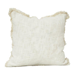 Housse de coussin minimaliste en coton naturel avec bords frangés – 45x45 cm | Housse de coussin décoratif neutre à texture douce