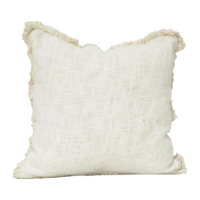 Minimalist Natural Cotton Cushion Cover with Fringed Edges – 45x45 cm | Soft Textured Neutral Throw Pillow Cover