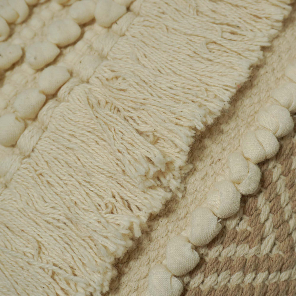 Handwoven Cotton Cushion Cover 45x45 cm | Boho Textured Woven Cushion Cover with Fringe | Cream & Natural Decorative Throw Pillow Cover | Hidden Zipper | Handmade Home Décor