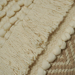 Handwoven Cotton Cushion Cover 45x45 cm | Boho Textured Woven Cushion Cover with Fringe | Cream & Natural Decorative Throw Pillow Cover | Hidden Zipper | Handmade Home Décor