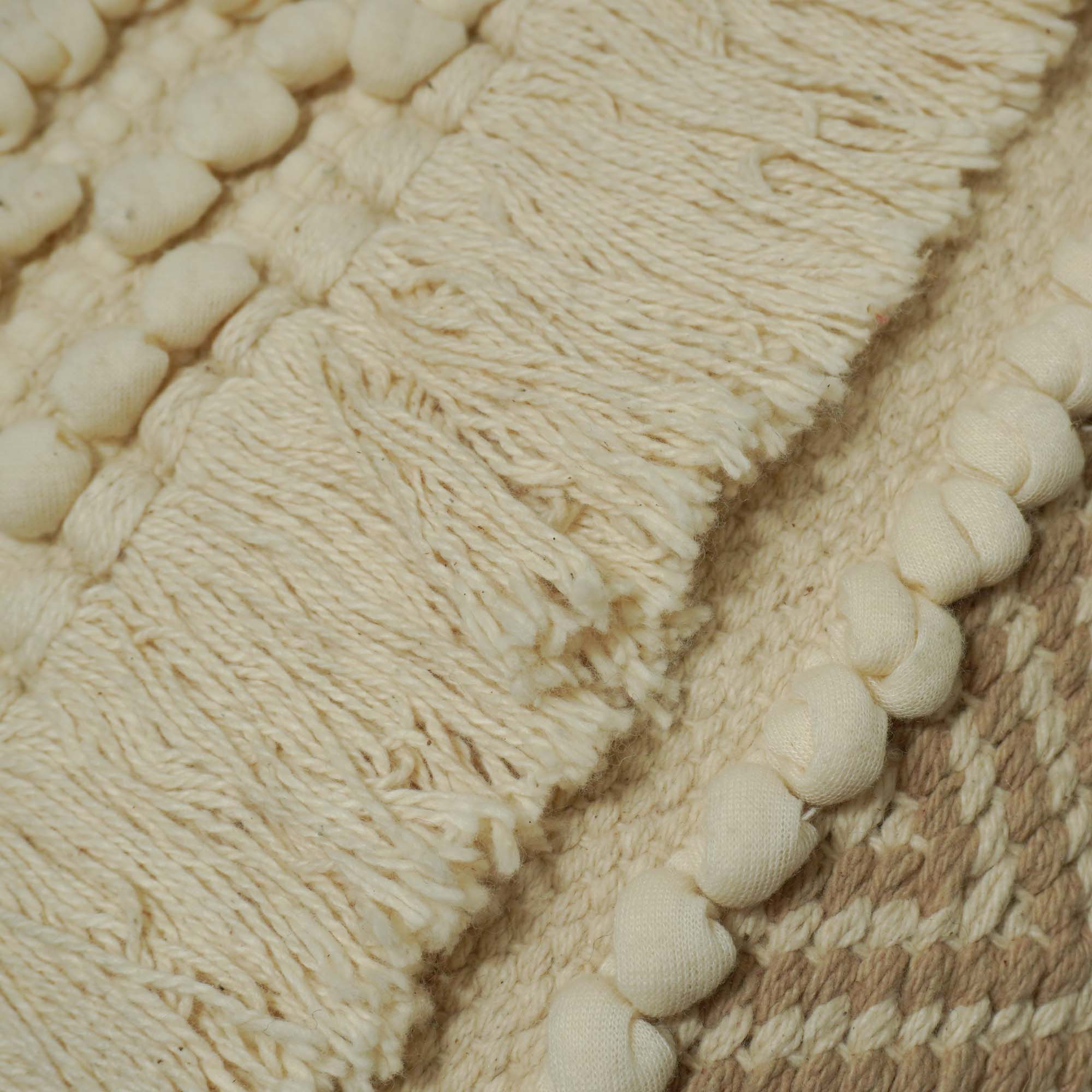 Handwoven Cotton Cushion Cover 45x45 cm | Boho Textured Woven Cushion Cover with Fringe | Cream & Natural Decorative Throw Pillow Cover | Hidden Zipper | Handmade Home Décor