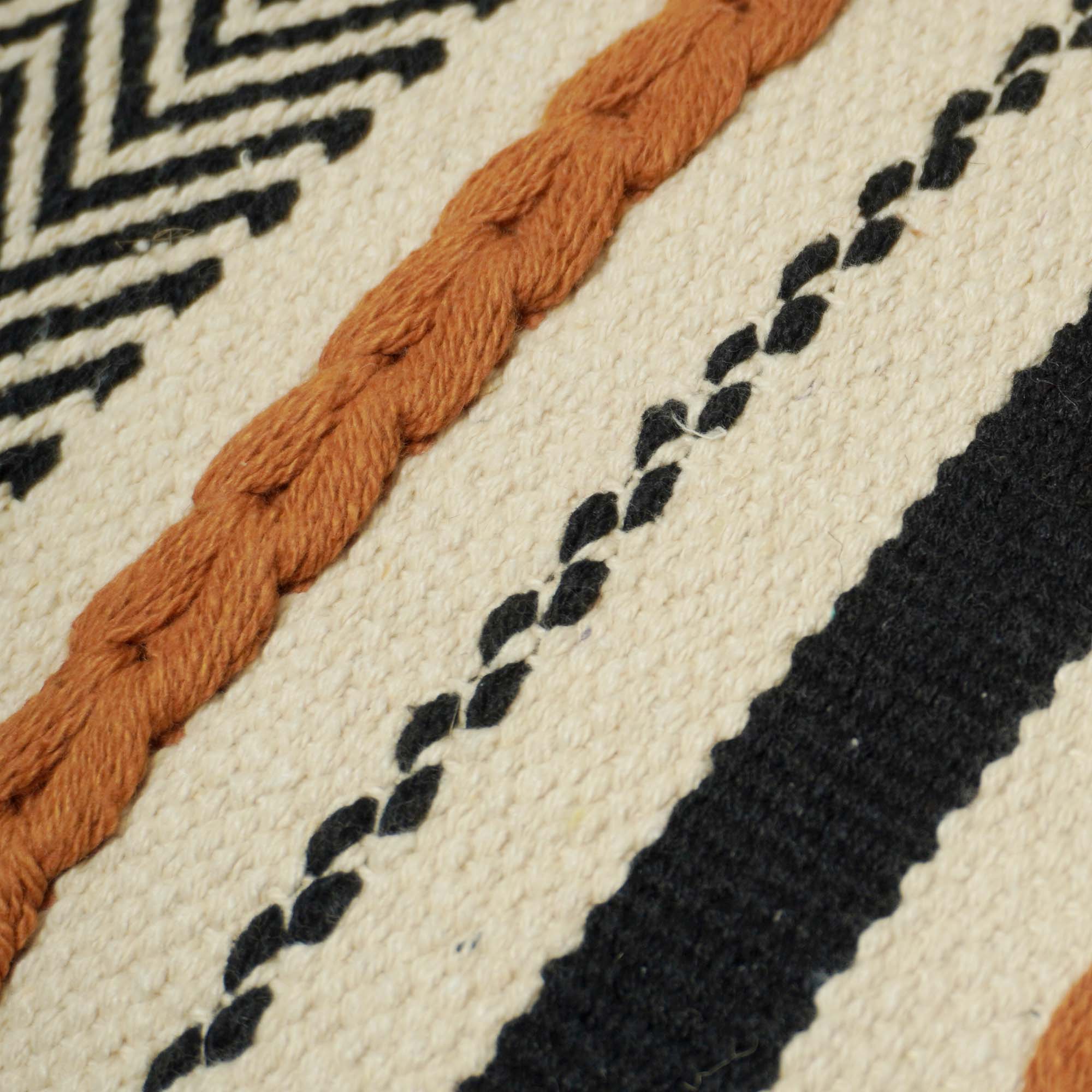 Handwoven Cotton Cushion Cover 45x45 cm | Boho Geometric Woven Throw Pillow Cover | Black, Ivory & Rust | Decorative Sofa Cushion Cover with Hidden Zipper