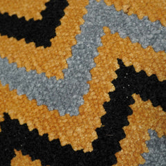 Handwoven Chevron Cotton Cushion Cover 45x45 cm | Textured Mustard, Grey & Black Geometric Design | Decorative Throw Pillow Cover with Concealed Zip