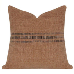 Rust Textured Cotton Cushion Cover with Woven Stripe Detail | Minimalist Earthy Throw Pillow Cover | 18x18 Inch