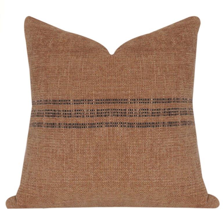 Rust Textured Cotton Cushion Cover with Woven Stripe Detail | Minimalist Earthy Throw Pillow Cover | 18x18 Inch