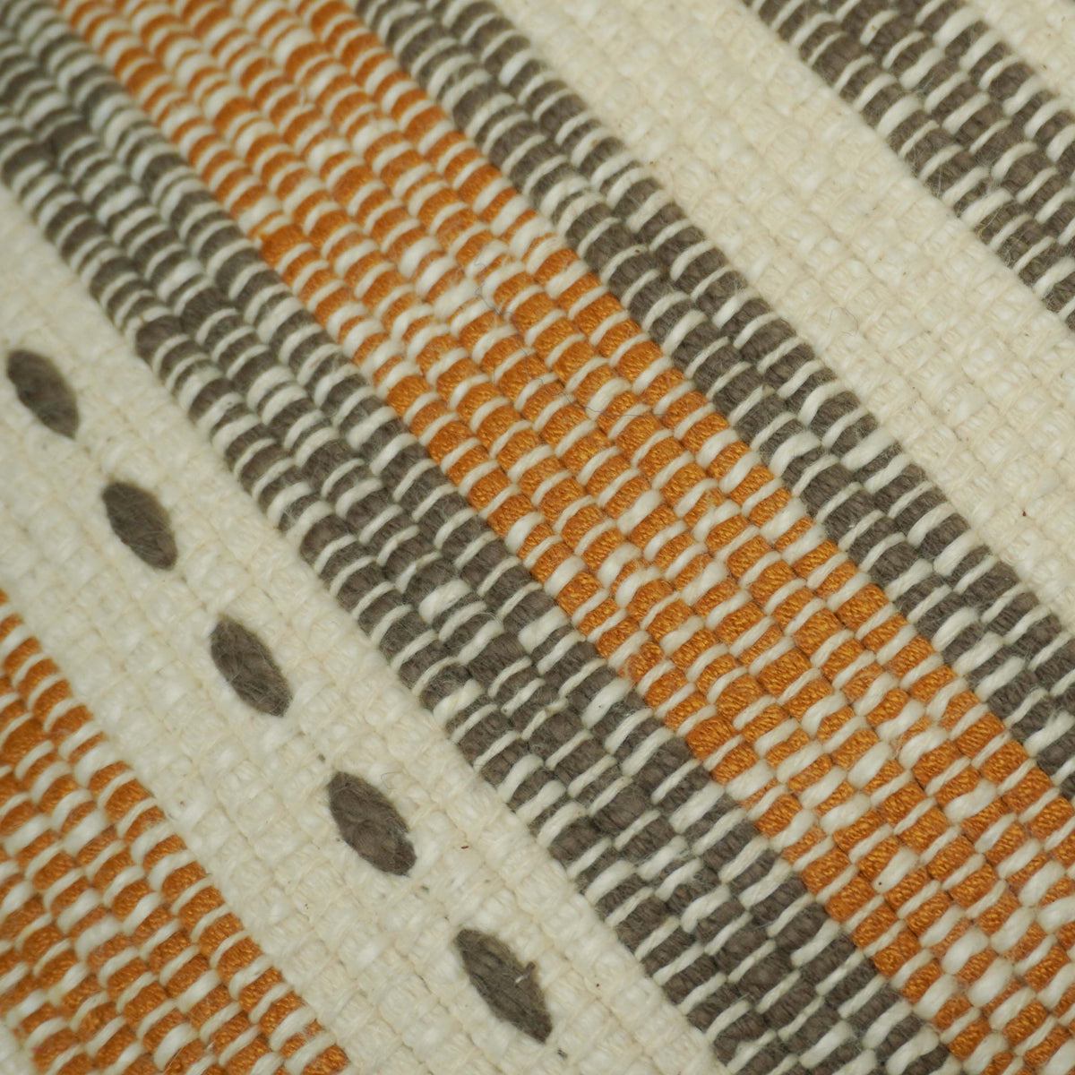 Handwoven Cotton Cushion Cover 45x45 cm – Geometric Striped Design in Ivory, Rust & Blue