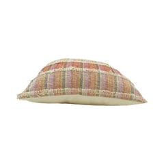 Rust & Beige Handwoven Striped Cotton Cushion Cover with Fringed Texture | 45x45 cm