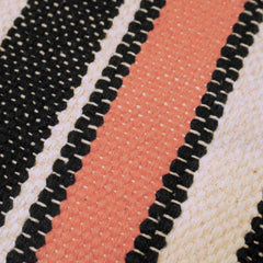 Handwoven Cotton Cushion Cover 45 x 45 cm | Black, White & Coral Striped Textured Cushion Cover