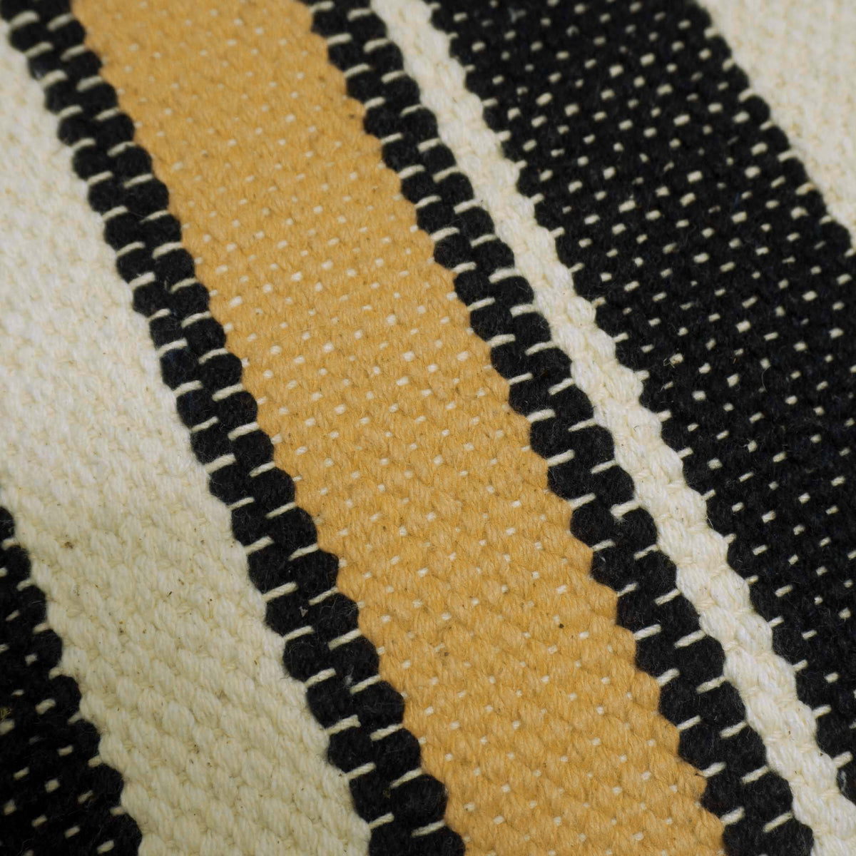 Black mustard and ivory textured striped handwoven cotton cushion cover 45x45 cm