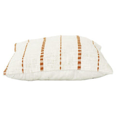 Housse de coussin en coton tissée main 45x45 cm – Tissu texturé neutre avec broderie à rayures rouille | Housse de coussin minimaliste faite à la main