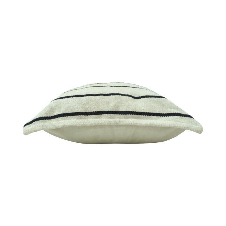 Handmade Striped Cotton Cushion Cover 45x45 cm | Black & Ivory Woven Throw Pillow Cover | Minimal Boho Home Décor