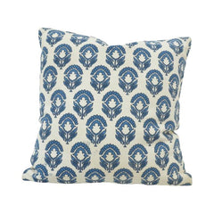 Blue Floral Block Print Cotton Cushion Cover – 45x45 cm | Handcrafted Decorative Throw Pillow Cover