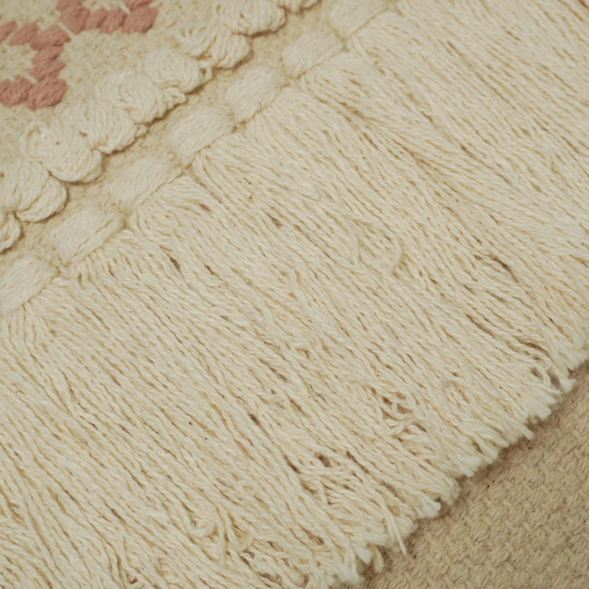 Handwoven Cotton Cushion Cover 45x45 cm | Boho Woven Tufted Fringe Cushion Cover | Decorative Throw Pillow Cover for Sofa, Bed & Living Room | Blush Pink & Natural