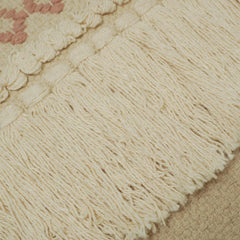 Handwoven Cotton Cushion Cover 45x45 cm | Boho Woven Tufted Fringe Cushion Cover | Decorative Throw Pillow Cover for Sofa, Bed & Living Room | Blush Pink & Natural