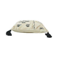 Tufted Cotton Cushion Cover 35x50 cm | Moroccan Boho Lumbar Pillow with Tassels | Handmade Textured Cushion
