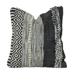 Handwoven Black & Natural Geometric Cotton Cushion Cover | Textured Boho Throw Pillow Cover | 18x18 Inch