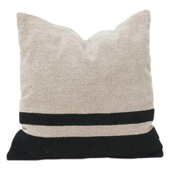 Handwoven Cotton Cushion Cover 45x45 cm | Minimalist Beige & Black Stripe Pillow Cover | Modern Neutral Home Decor
