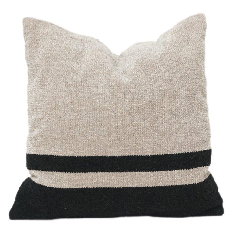 Handwoven Cotton Cushion Cover 45x45 cm | Minimalist Beige & Black Stripe Pillow Cover | Modern Neutral Home Decor