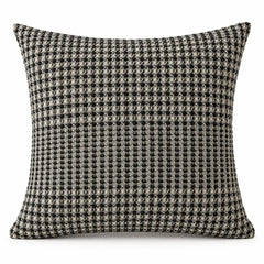 Square cushion with fine black and ivory micro-check geometric pattern