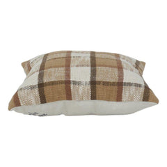 Rustic Plaid Cotton Cushion Cover | Brown & Beige Checkered Decorative Pillow Cover | Farmhouse & Modern Accent