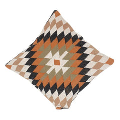 Geometric Diamond Pattern Embroidered Cotton Cushion Cover | Boho Tribal Design | 18x18 Inch Decorative Pillow Case