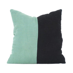 Modern Color Block Cotton Cushion Cover – Dual Tone Green & Black | 45x45 cm