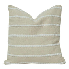 Textured Striped Cotton Cushion Cover with Tufted Dots – Beige Minimalist Decorative Pillow Cover (18x18 Inch)