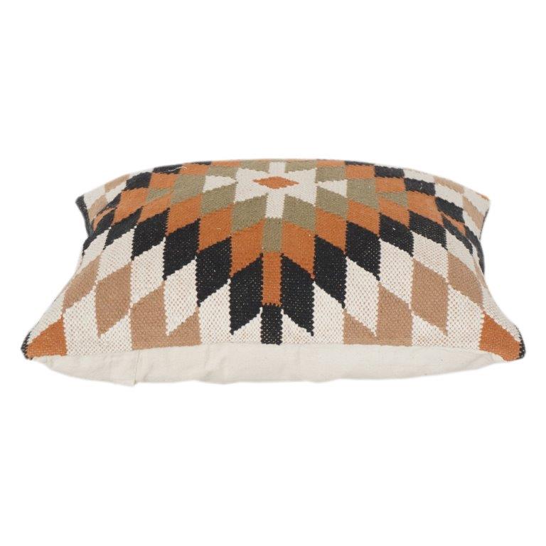 Geometric Diamond Pattern Embroidered Cotton Cushion Cover | Boho Tribal Design | 18x18 Inch Decorative Pillow Case - Bulk manufacturer & supplier from Panipat, India