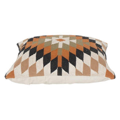 Geometric Diamond Pattern Embroidered Cotton Cushion Cover | Boho Tribal Design | 18x18 Inch Decorative Pillow Case