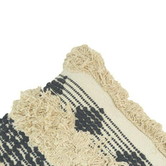Handwoven Fringe Cotton Cushion Cover | Boho Textured Black & Natural Pillow Cover | 45x45 cm