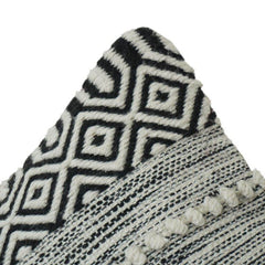 Handwoven Black & Natural Geometric Cotton Cushion Cover | Textured Boho Throw Pillow Cover | 18x18 Inch