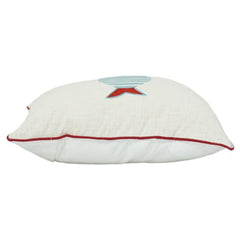 Housse de coussin en coton brodé 45x45 cm – Motif poisson bleu minimaliste avec accent rouge | Housse de coussin décorative thème marin