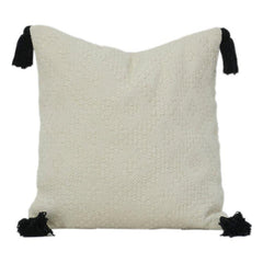 Handmade Textured Cotton Cushion Cover with Tassels – 45x45 cm | Minimal Boho Decorative Pillow
