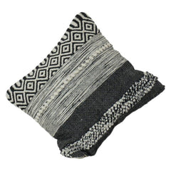 Handwoven Black & Natural Geometric Cotton Cushion Cover | Textured Boho Throw Pillow Cover | 18x18 Inch