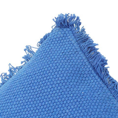 Textured Cotton Cushion Cover with Fringe Edges – Solid Blue Decorative Throw Pillow Cover (18x18 Inch)