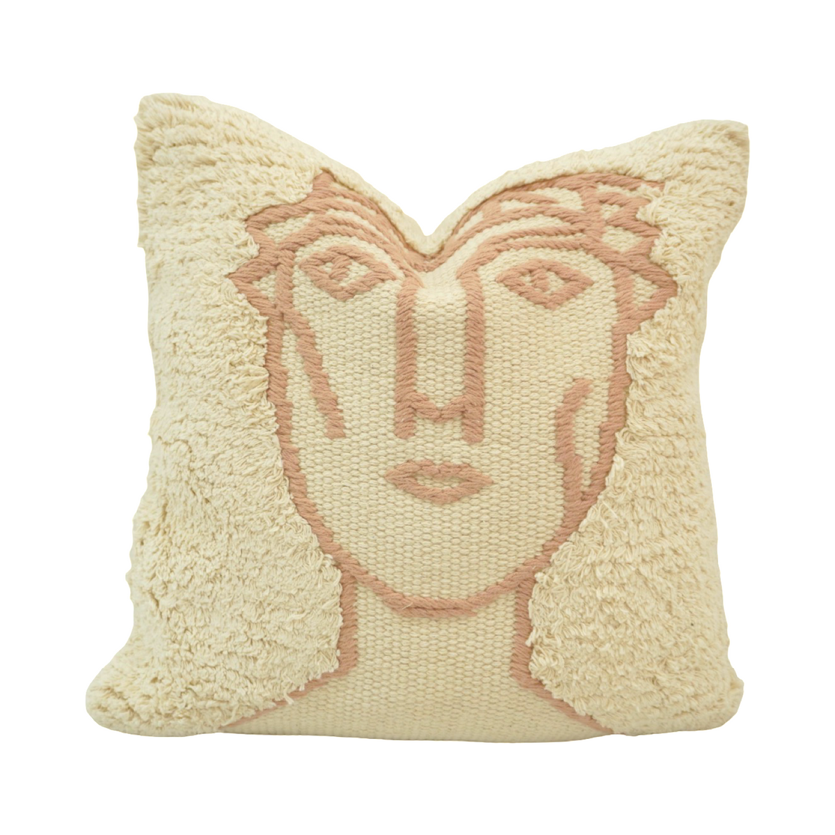 Abstract Face Tufted Cotton Cushion Cover – Embroidered Artistic Boho Pillow Cover 45x45 cm - Bulk manufacturer & supplier from Panipat, India