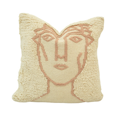 Abstract Face Tufted Cotton Cushion Cover – Embroidered Artistic Boho Pillow Cover 45x45 cm