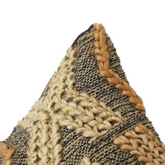 Handwoven Jute Cotton Cushion Cover with Textured Geometric Embroidery | Rustic Boho Throw Pillow Cover | 18x18 Inch