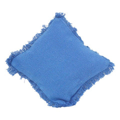 Textured Cotton Cushion Cover with Fringe Edges – Solid Blue Decorative Throw Pillow Cover (18x18 Inch)